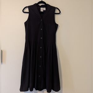 CW Black Sleeveless Button-Down Pleated Dress